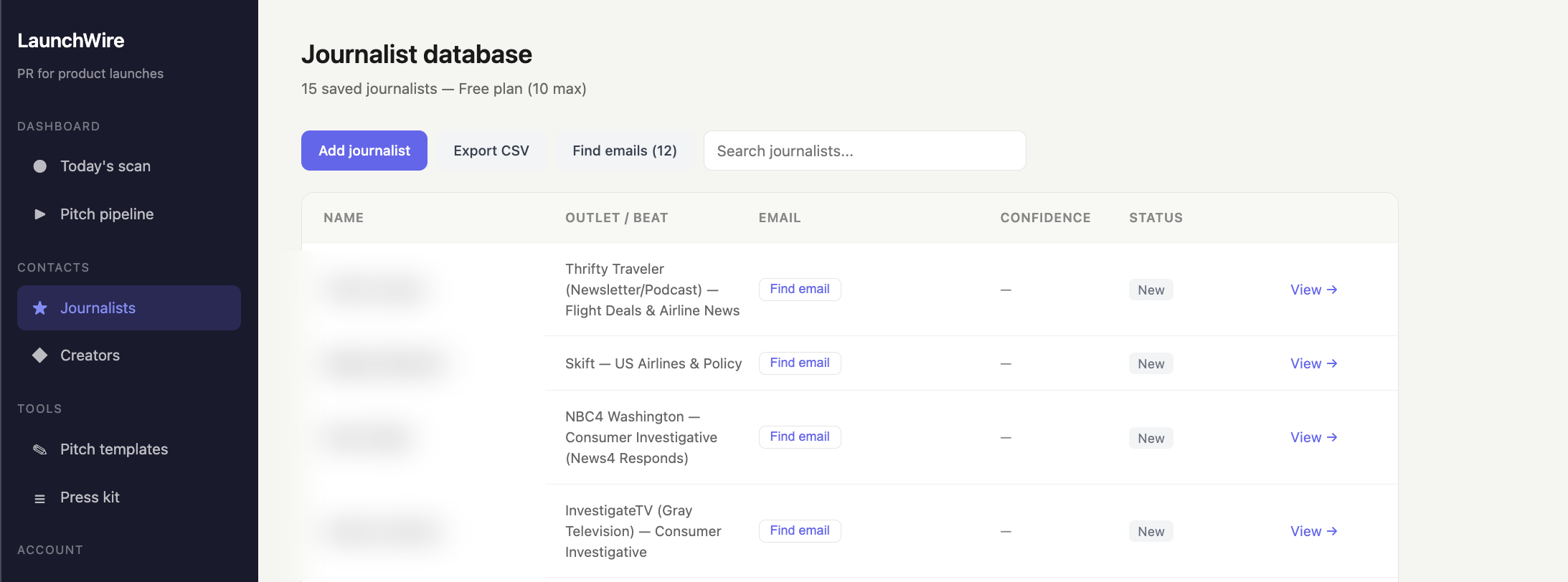 Journalist database with email finder